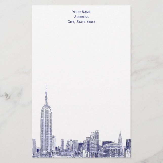 Papelería Esquina Art Deco NYC Etched 01 Stationery Blue (Anverso)