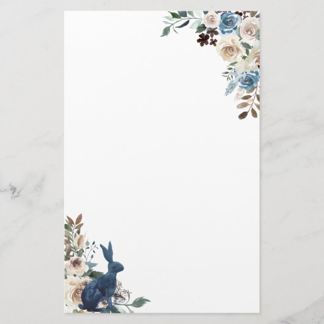 Papelería Esquina floral de conejo azul (Anverso)