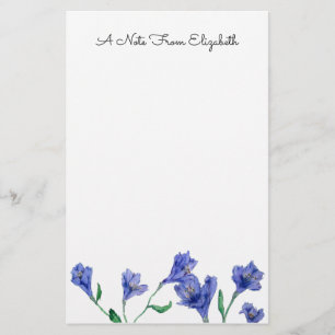 Papelería Estación personalizada Blue Violet Floral Watercol