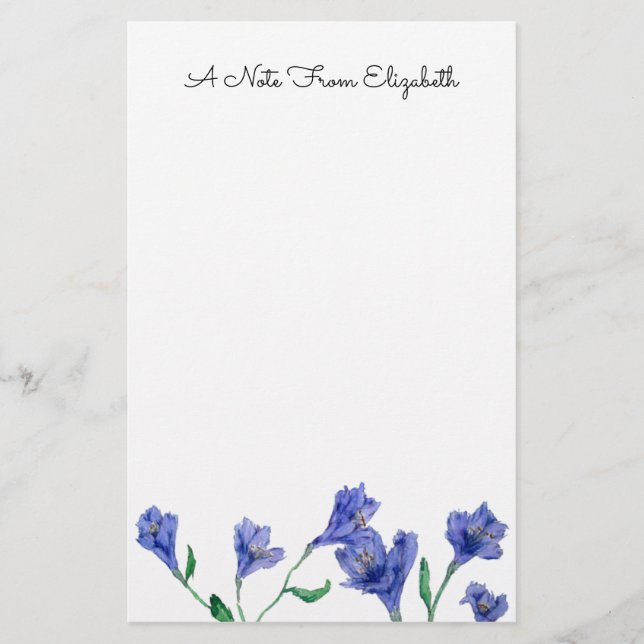 Papelería Estación personalizada Blue Violet Floral Watercol (Anverso)