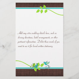 Papelería Estacionamiento de Aves Turquesa Verde Marrón Amor