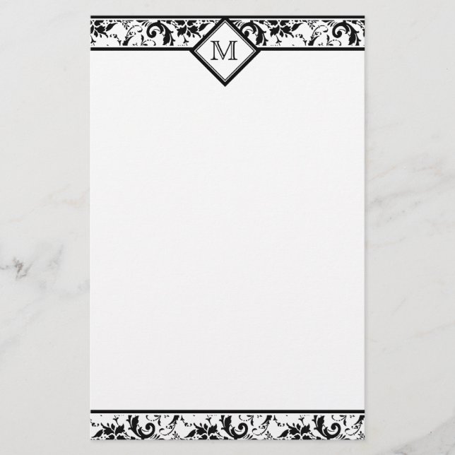 Papelería Estacionamiento de Damasco de Monograma Floral (Anverso)