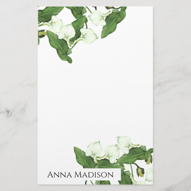 Papelería Estacionamiento de flores de lirio de Calla blanca (Anverso)