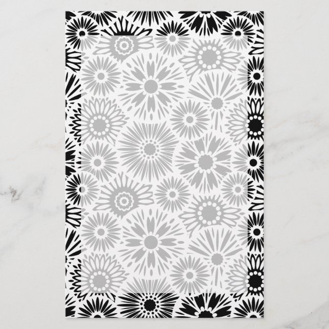 Papelería Estacionamiento floral en blanco y negro (Anverso)