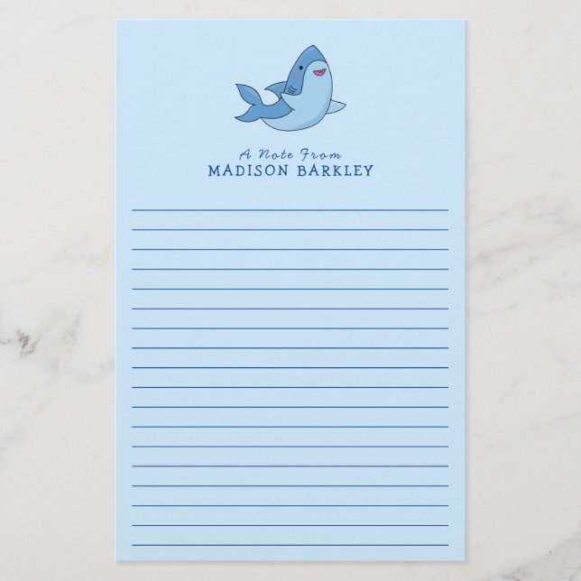 Papelería Estacionamiento kawaii de tiburón (Anverso)