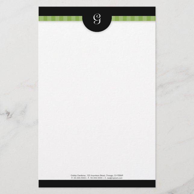 Papelería Estacionamiento moderno de banda verde y monograma (Anverso)