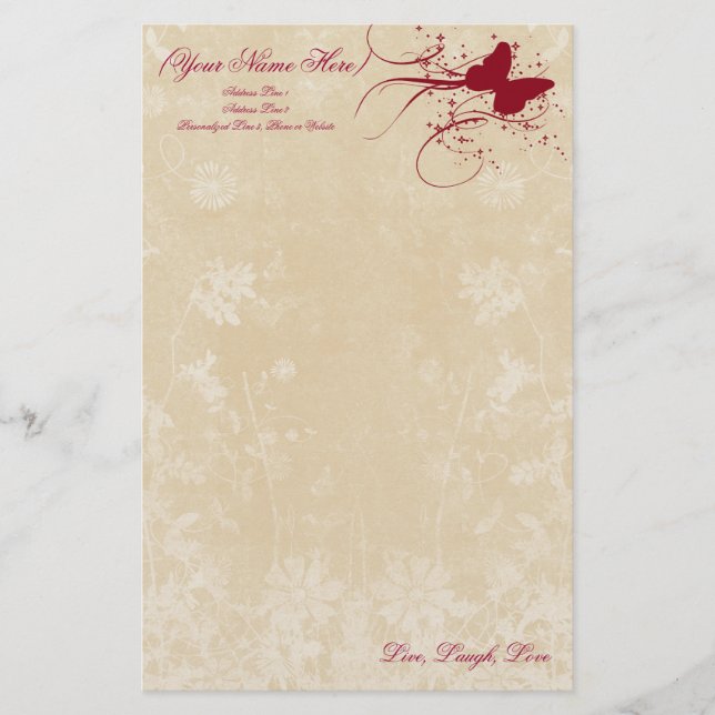 Papelería Estacionamiento personal de mariposa (Anverso)