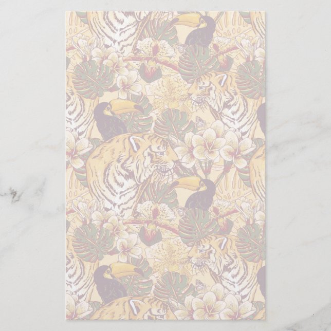Papelería Estampado de flores tropical con el tigre (Anverso)