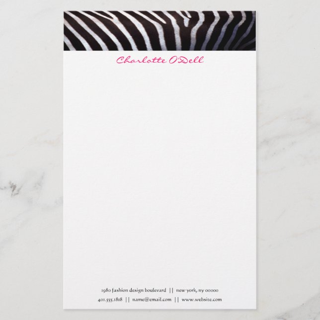 Papelería estampado de zebra; monograma (Anverso)