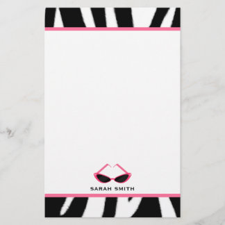 Papelería Estampado de zebra y gafas de sol rosadas retras