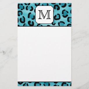 Papelería Estampado leopardo verde azulado, monograma de