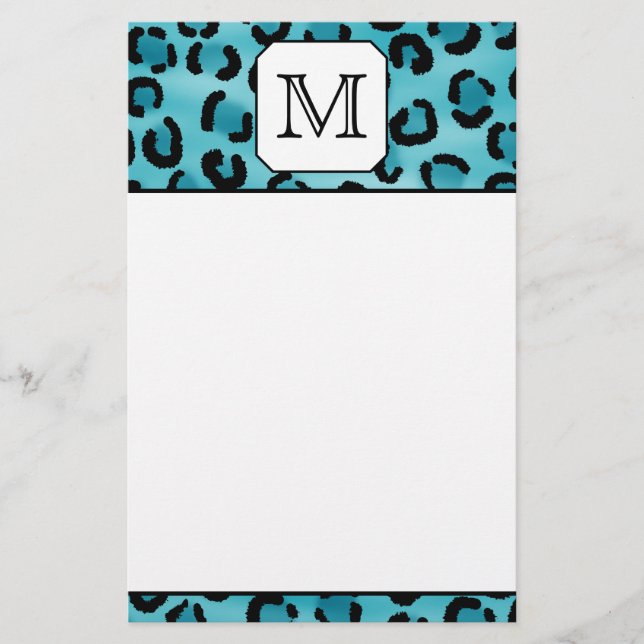 Papelería Estampado leopardo verde azulado, monograma de (Anverso)