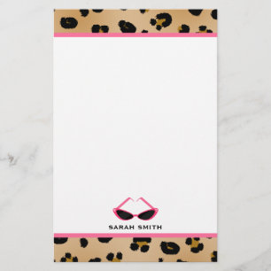 Papelería Estampado leopardo y gafas de sol rosadas retras