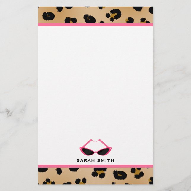Papelería Estampado leopardo y gafas de sol rosadas retras (Anverso)