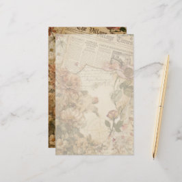 Papelería Estética Floral de Periódico Antiguo Escritura de
