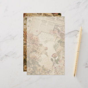 Papelería Estética Floral de Periódico Antiguo Escritura de