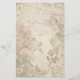 Papelería Estética Floral de Periódico Antiguo Escritura de 
