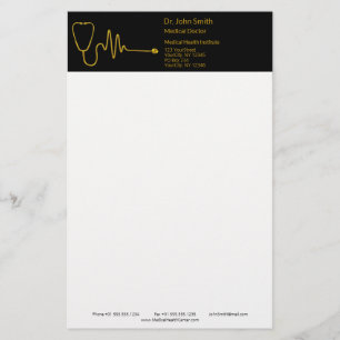 Papelería Estetoscopio de lujo dorado ECG onda línea EKG méd