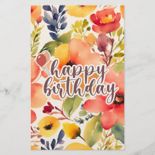 Papelería estilo de flores de acuarela de cumpleaños feliz