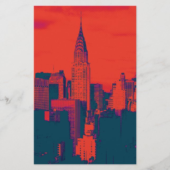 Papelería Estilo pop art de Nueva York en rojo punteado retr (Anverso)