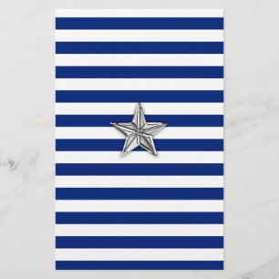 Papelería Estrella de plata náutica en rayas azules
