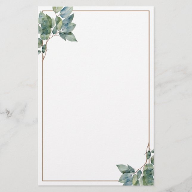 Papelería Eucalipto botánico de oro verde suave y elegante (Anverso)