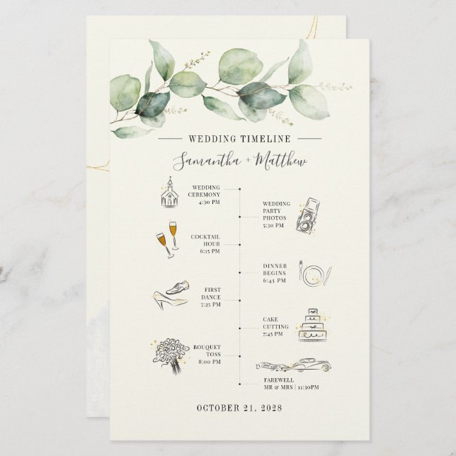 Papelería Eucalyptus Boda Itinerario Moderno (Anverso / Reverso)