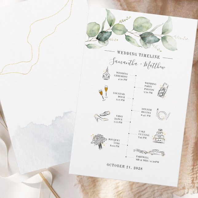 Papelería Eucalyptus Boda Itinerario Moderno (Eucalyptus Modern Icon Wedding Itinerary Program Stationery)