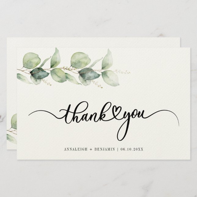 Papelería Eucalyptus Greenery Script Boda Gracias (Anverso / Reverso)