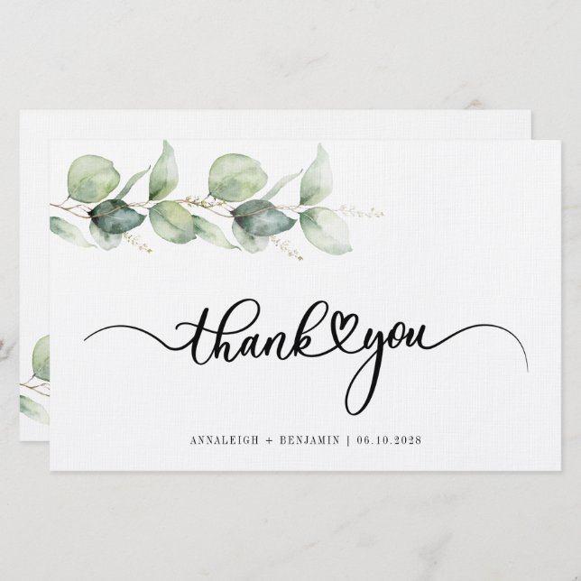 Papelería Eucalyptus Hand-Lettered Boda Gracias (Anverso / Reverso)