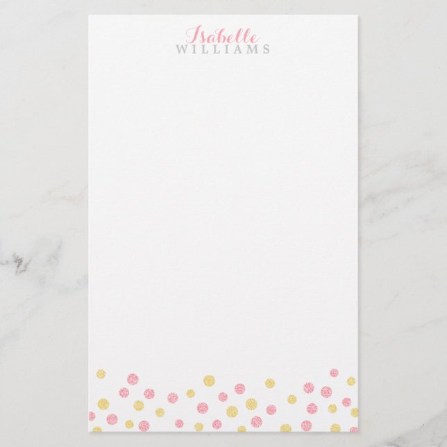 Papelería Falso oro y puntos rosados del confeti del (Anverso)