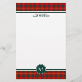 Papelería Familia Cameron Tartán Rojo y Verde Monograma