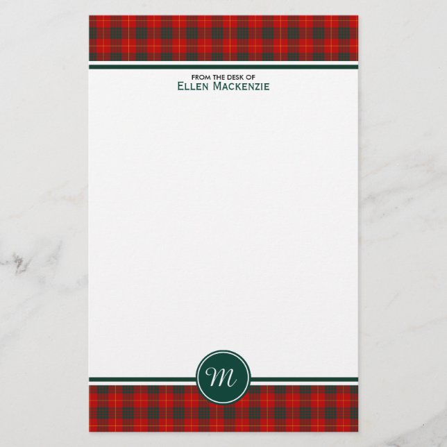 Papelería Familia Cameron Tartán Rojo y Verde Monograma (Anverso)