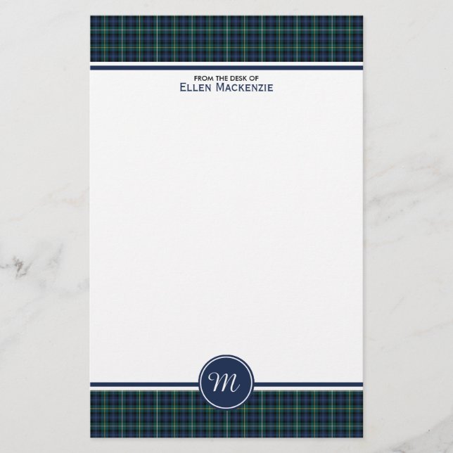 Papelería Familia Campbell Tartán Marina Blue Plaid Monogram (Anverso)