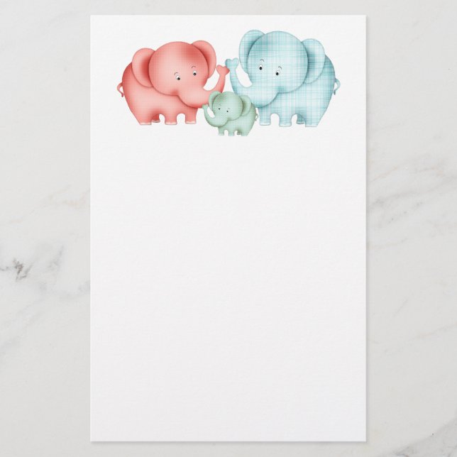 Papelería Familia De Elefantes Mamá Papá Y Bebé (Anverso)