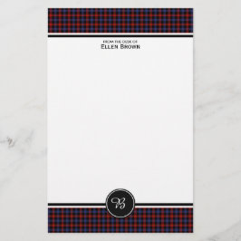 Papelería Familia marrón Tartán Rojo y Azul Monograma