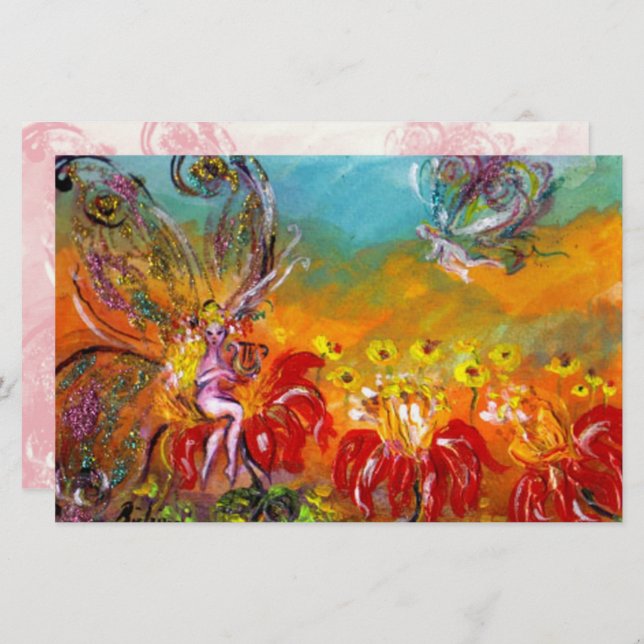 PAPELERÍA FANTASÍA DE FLORES ROJOS (Anverso / Reverso)