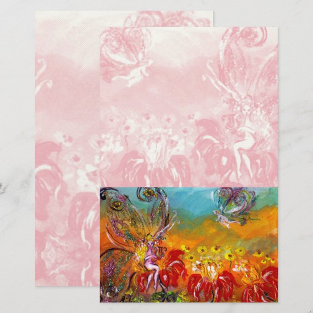 PAPELERÍA FANTASÍA DE FLORES ROJOS (Anverso / Reverso)