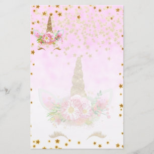 Papelería Fantasía rosa y estrellas doradas Unicornio