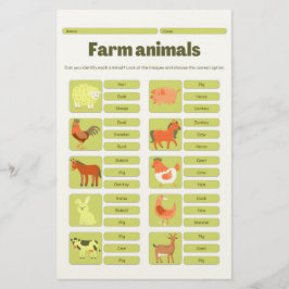 Papelería Farm Animals Identification Educational Worksheet
