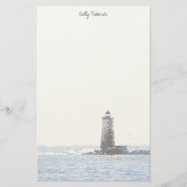 Papelería Faro Costero y Tema Náutico del Océano Atlántico (Anverso)