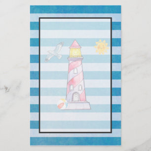 Papelería Faro de color de agua rojo a rayas azules