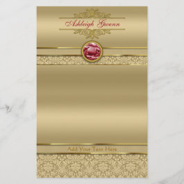 Papelería Faux Dark Ruby Red Gemstone Metallic Gold Damask