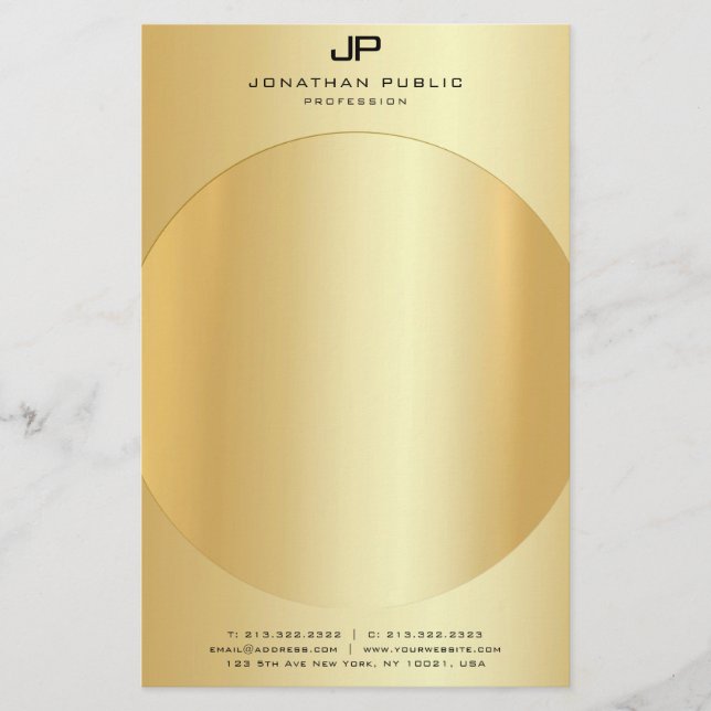 Papelería Faux Gold Elegant Monograma Moderno Template (Anverso)