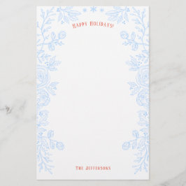 Papelería Felices Fiestas Contorno de flor rojo azul moderno