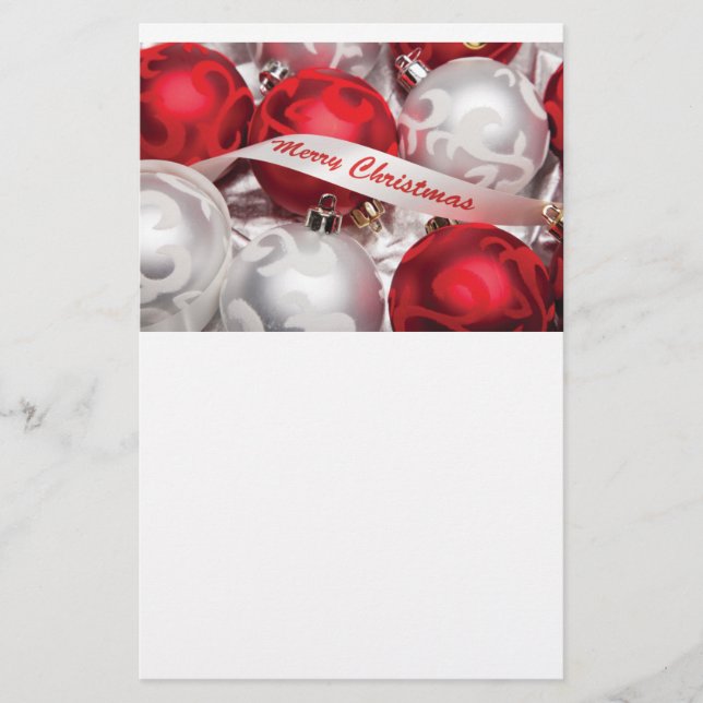 Papelería Felices Navidad en blanco de plata rojo (Anverso)