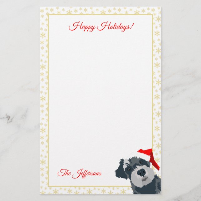Papelería Felices vacaciones Cute Mini Schnauzer Dog Santa H (Anverso)