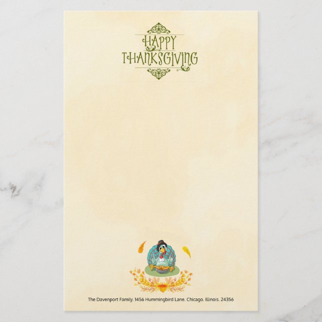 Papelería Feliz Día de Acción de Gracias Turquía comiendo pi (Anverso)