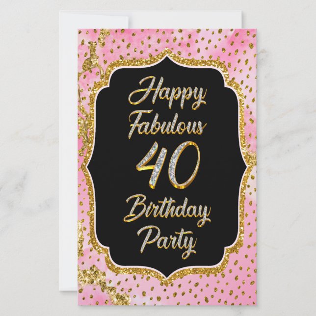 Papelería Feliz Fabuloso 40° Fiesta de Invitación a Cumpleañ (Anverso)