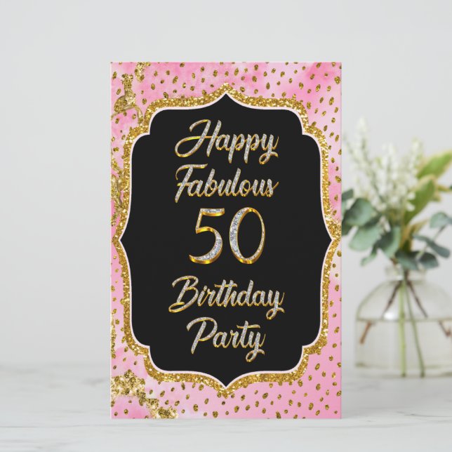 Papelería Feliz fabuloso 50.º Fiesta de invitaciones por cum (Anverso de pie)
